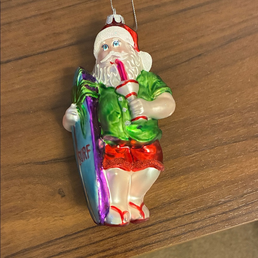 Surfing Santa Holiday Ornament - Multicolor